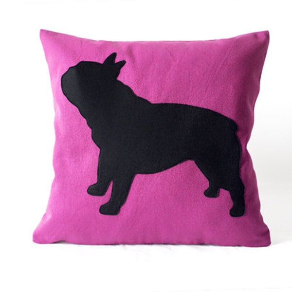 Copricuscino French bulldog - rosa e nero - cuscino divano - bullgod francese