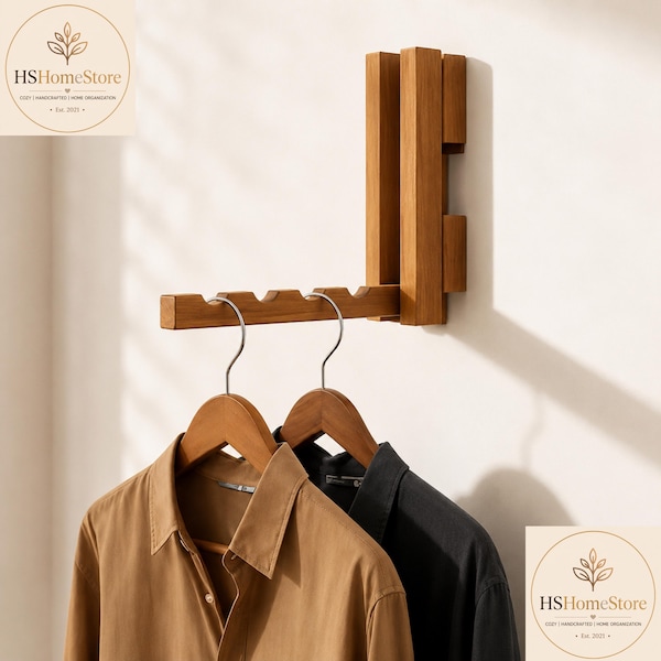 Foldable Acacia Wood Wall Hook | Space-Saving Laundry Dryer
