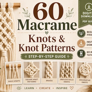 60 Macrame Knot Patterns PDF Guide | Beginner Step-by-Step Tutorials (Digital Download)