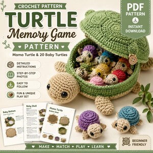 Crochet Turtle Memory Game Pattern | Mama & Baby Amigurumi Tutorial (PDF Download)