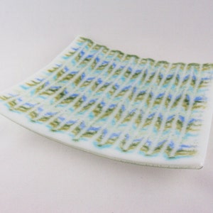 Multi-colored flame stitch pattern square glass dish image 2