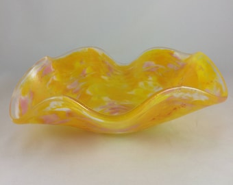 Yellow, pink and white watercolors wavy bowl