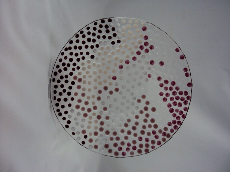 mulitcolored glass bowl with cranberry, peach, white polka dots image 4