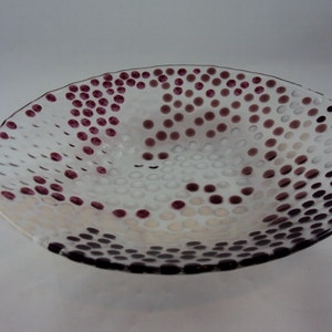 mulitcolored glass bowl with cranberry, peach, white polka dots image 3