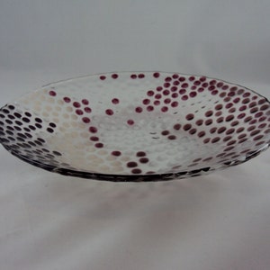 mulitcolored glass bowl with cranberry, peach, white polka dots image 1