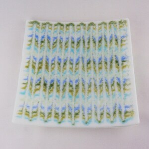 Multi-colored flame stitch pattern square glass dish image 1