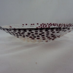 mulitcolored glass bowl with cranberry, peach, white polka dots image 5