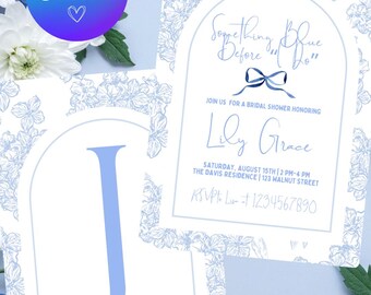 Something Blue Before I Do Bridal Shower Invitation, Editable Blue Theme Invite Template