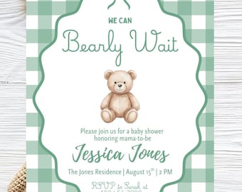 We Can Bearly Wait Baby Shower Invitation, Gender Neutral Invite