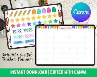 Digital Teacher Planner AUG 2026-JUN 2027 | Rainbow Theme | Canva Template