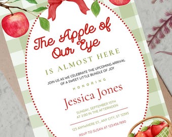 Apple Baby Shower Invitation, Apple of Our Eye Invite (Digital Download)