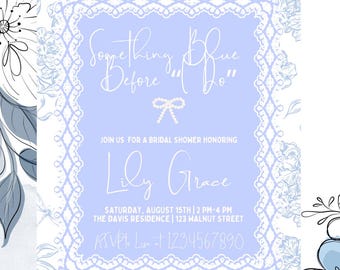 Something Blue Before I Do Bridal Shower Invitation, Editable Blue Floral Canva Template