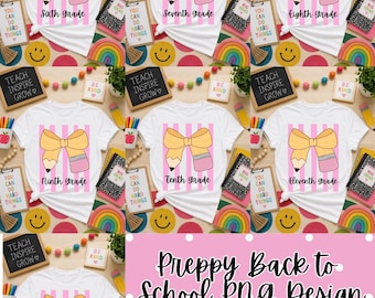 Teacher Pencil Bow PNG, Preppy Back to School Shirt Design (Digital Download)
