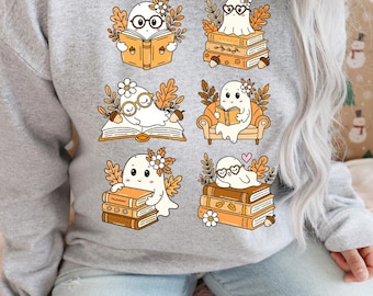 Bookish Ghosts Reading PNG, Cozy Fall Halloween Sublimation (Digital Download)