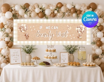 We Can Bearly Wait – Teddy Bear Baby Shower Banner (Digital Download)