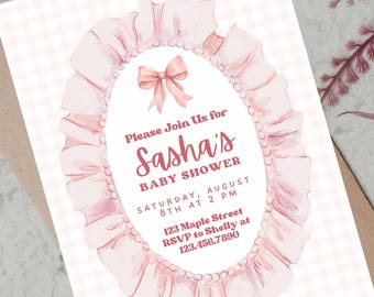 Pink Bow Baby Shower Invitation, Blush Invite Template (Digital Download)