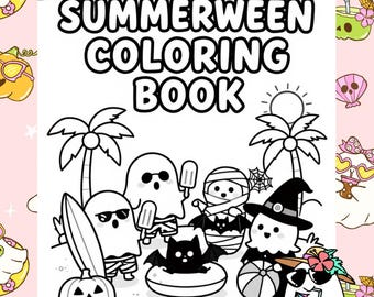 Summerween Coloring Book, Spooky Summer Fun Activity (Digital Download)