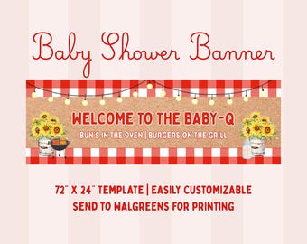 Baby-Q Baby Shower Banner, BBQ Picnic Sign, Customizable Template (Digital Download)