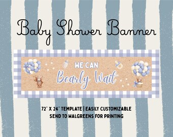 We Can Bearly Wait Baby Shower Banner, Canva Template, Instant Download