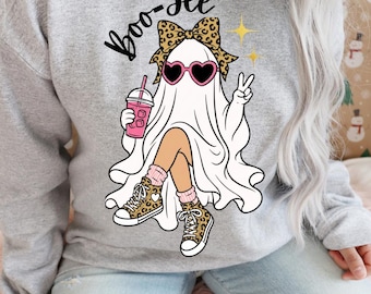 Boojee Halloween Ghost PNG, Girly Leopard Bow Sunglasses (Digital Download)