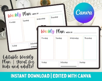 Editable Weekly Schedule | Colorful Design | Instant Download