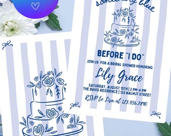 Something Blue Before I Do Bridal Shower Invitation, Blue Floral Editable Canva Invite Template