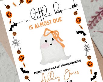 Halloween Baby Shower, A Little Boo Is Due Invitation (Digital Download)