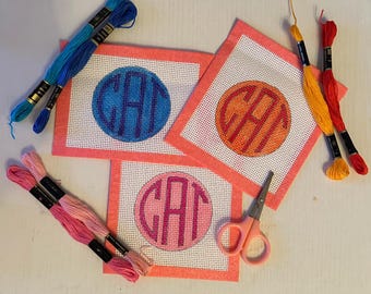 Tela ricamata con monogramma personalizzato / Iniziali circolari personalizzate, ornamento fai da te
