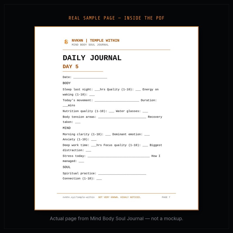 Sinne Kropp Själ Journal PDF | Holistisk Wellness Planner | Daglig Självvårdsrapportering | Wellnessrutin | Digital Nedladdning bild 5