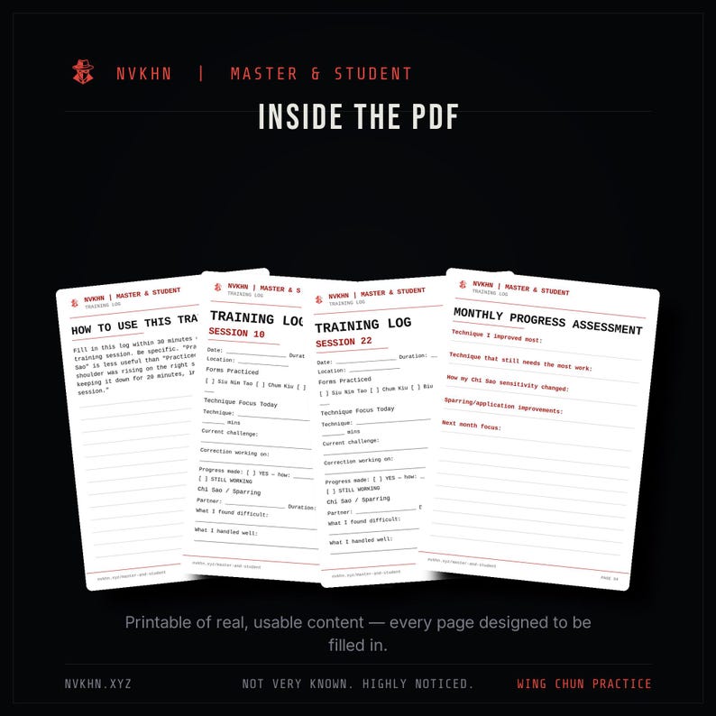Martial Arts Training Log PDF | Session Tracker + Monthly Review | BJJ MMA Wing Chun | Digital Download image 4