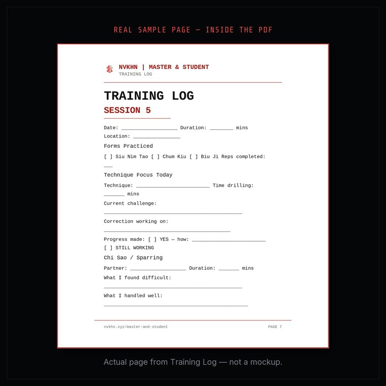 Martial Arts Training Log PDF | Session Tracker + Monthly Review | BJJ MMA Wing Chun | Digital Download image 5