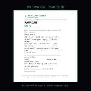 Ramadan Planner PDF | Daily Worship Tracker + Quran Log | Islamic Printable | Muslim Digital Download image 5