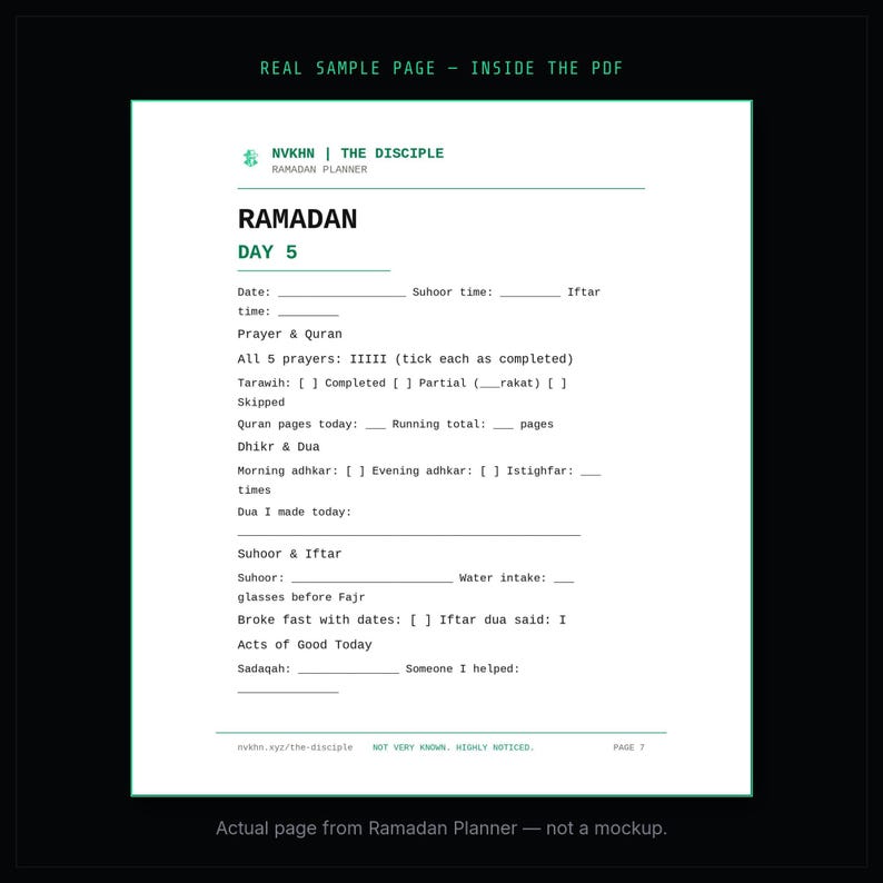Ramadan Planner PDF | Daily Worship Tracker + Quran Log | Islamic Printable | Muslim Digital Download image 5