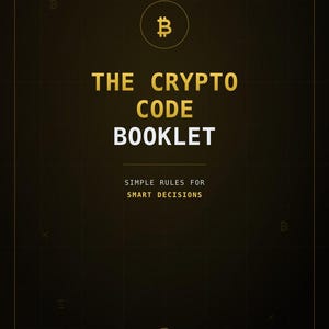 May include: A dark brown booklet cover titled QUICK-ACCESS GUIDE THE CRYPTO CODE BOOKLET SIMPLE RULES FOR SMART DECISIONS by NAV KHAN, PART OF THE NVKHN NETWORK. The design features a gold Bitcoin symbol in a circle and a subtle grid pattern.