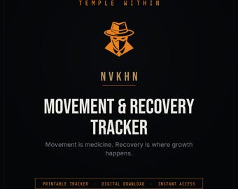 Suivi des mouvements et de la récupération (PDF) | Carnet d'entraînement + Planificateur de jours de repos | Journal de fitness | Suivi des exercices | Téléchargement numérique