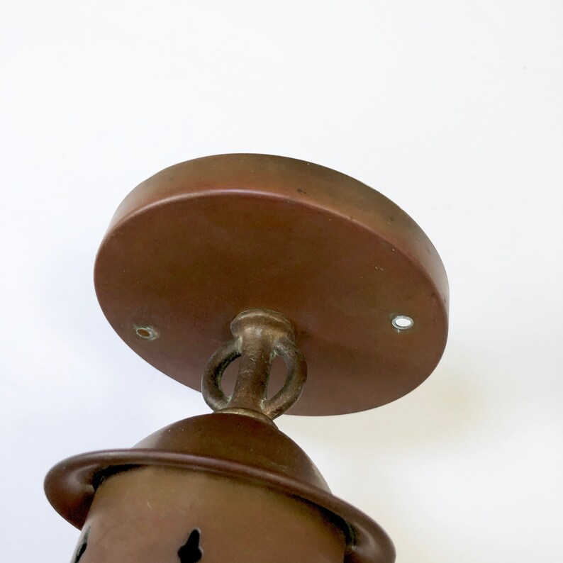 Vintage COPPER Ceiling Light Fixture, Wavy Glass Center Outdoor Indoor Arts Crafts Mid Century Design - Hall Light Mounted image 9