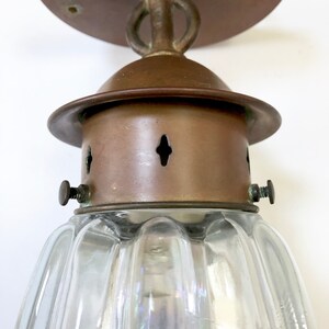 Vintage COPPER Ceiling Light Fixture, Wavy Glass Center Outdoor Indoor Arts Crafts Mid Century Design - Hall Light Mounted image 10
