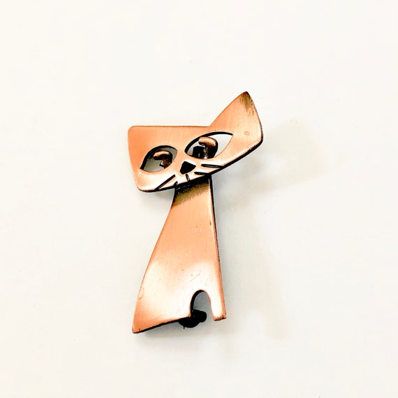 Vintage Art Deco Modern Copper Cat Pin Brooch - S… - image 4