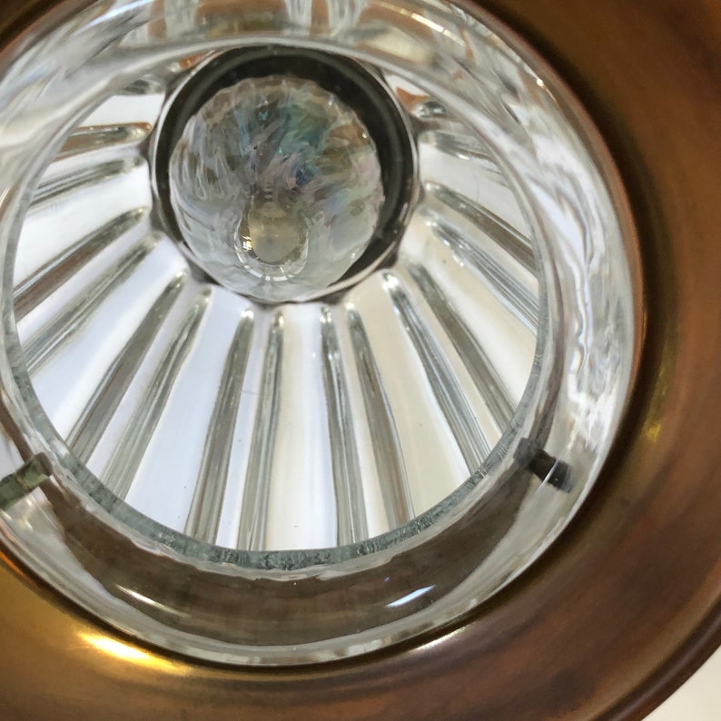 Vintage COPPER Ceiling Light Fixture, Wavy Glass Center Outdoor Indoor Arts Crafts Mid Century Design - Hall Light Mounted image 5