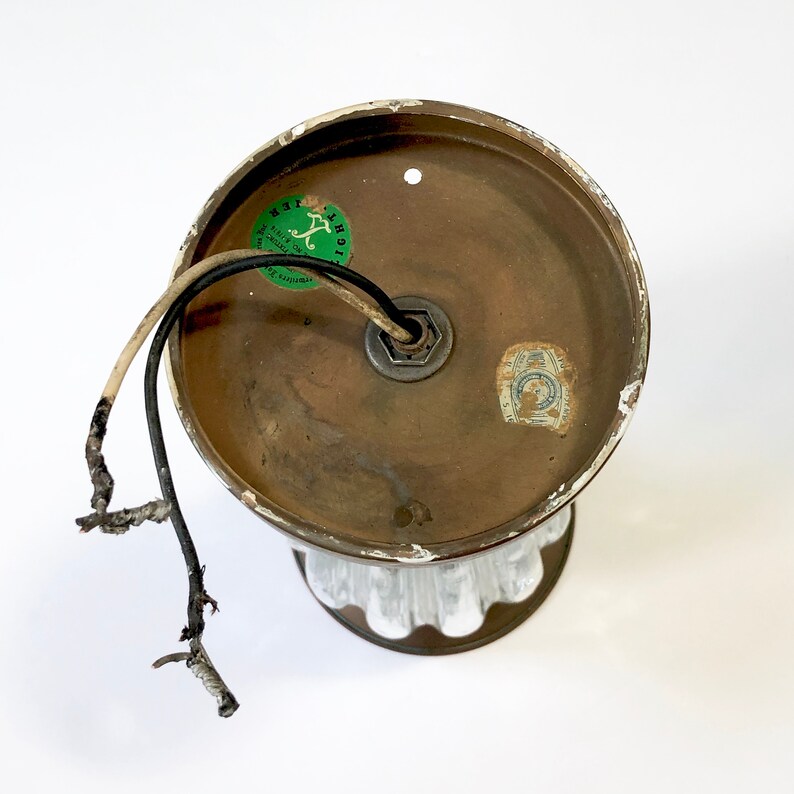 Vintage COPPER Ceiling Light Fixture, Wavy Glass Center Outdoor Indoor Arts Crafts Mid Century Design - Hall Light Mounted image 6