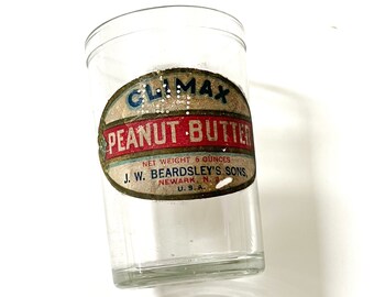 Climax Peanut Butter Glass Jar, Vintage Peanut Butter Jar - Old Advertising Label - J. W. Beardsley Sons
