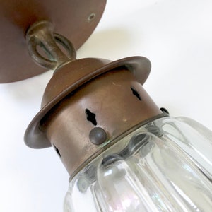 Vintage COPPER Ceiling Light Fixture, Wavy Glass Center Outdoor Indoor Arts Crafts Mid Century Design - Hall Light Mounted image 3
