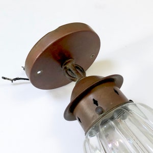 Vintage COPPER Ceiling Light Fixture, Wavy Glass Center Outdoor Indoor Arts Crafts Mid Century Design - Hall Light Mounted image 2