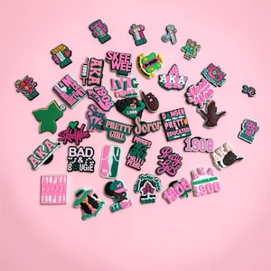 AKA Bag Charms Set of 30, Alpha Kappa Alpha Pink Green Charms, Tote Bag Accessories, Shoe Charms, Sorority Gift