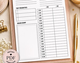 Minimalistisk daglig produktivitetsplanerare | Odaterad kalender (digital PDF-nedladdning)