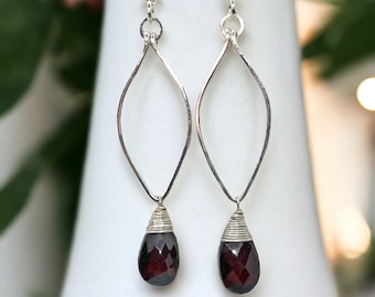 Red Garnet Dangle Earring Silver, January Birthstone Jewelry for Her, Metaphysical Gift, Unique Gift for Sister, Birthday Gift for Women