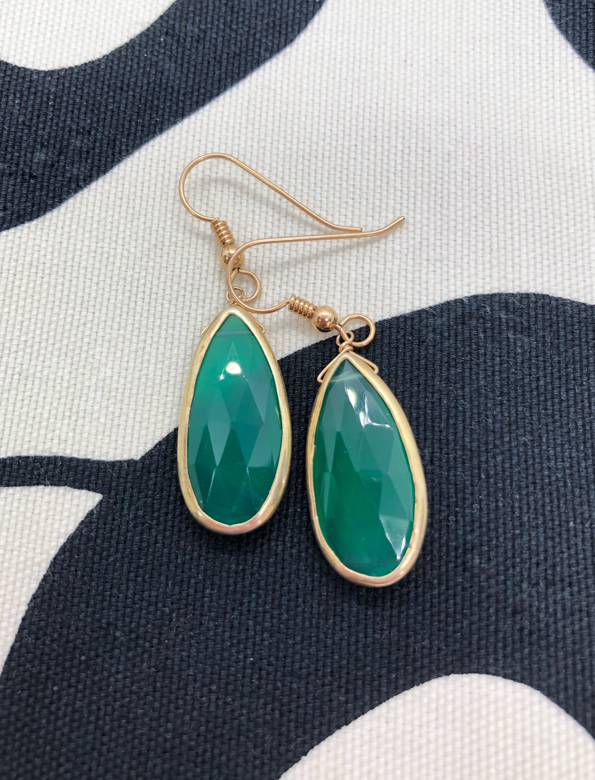 Green Onyx Earring Real Gemstone Earring Large Faceted Gem Etsy