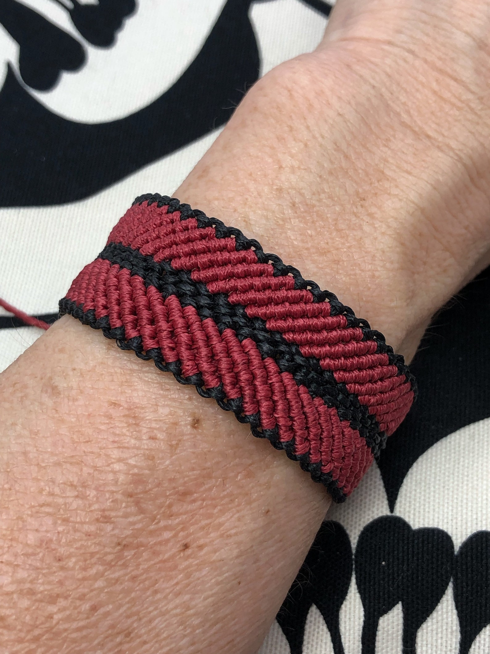 Black and Red Bracelet for Men Wide Macrame Bracelet for Etsy
