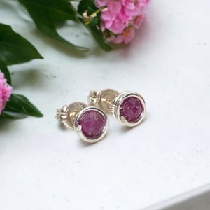 Pink Ruby Sterling Silver Stud Earring, Everyday Accessory, Minimalist Gemstone Post Earring, July Birthstone Jewelry, Anniversary Gift