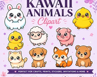Kawaii Tiere Clipart Bundle | 115 PNG Baby Aufkleber transparenten Hintergrund digitaler Download kommerzielle Nutzung
